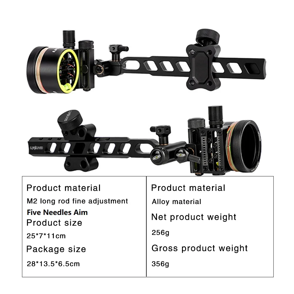 Compound Bow Sight 0.019" Fiber Optic Pin Micro Adjustable 5 Needle Aiming for Archery Hunting Shooting Accessories